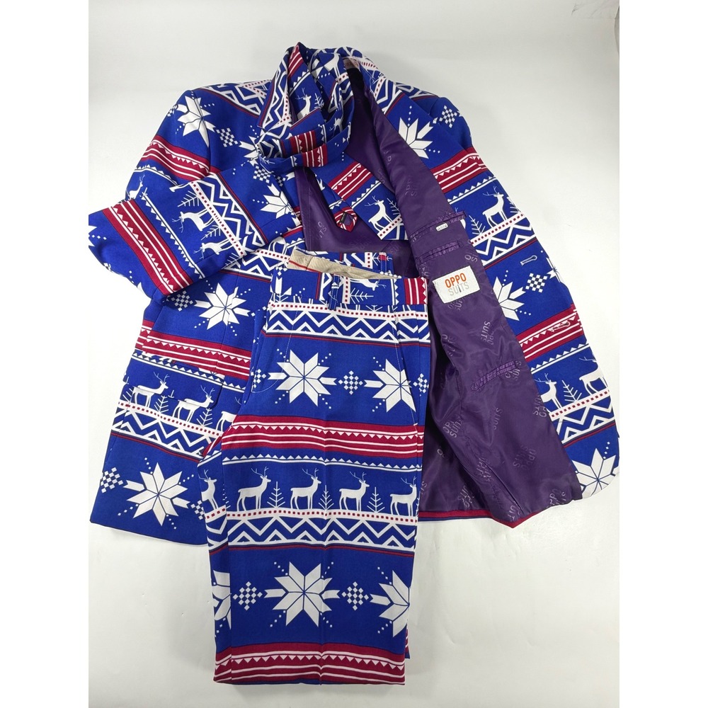 OppoSuits Christmaster Mens Blue Fair Isle Reindeer Holiday Suit Set Size 40